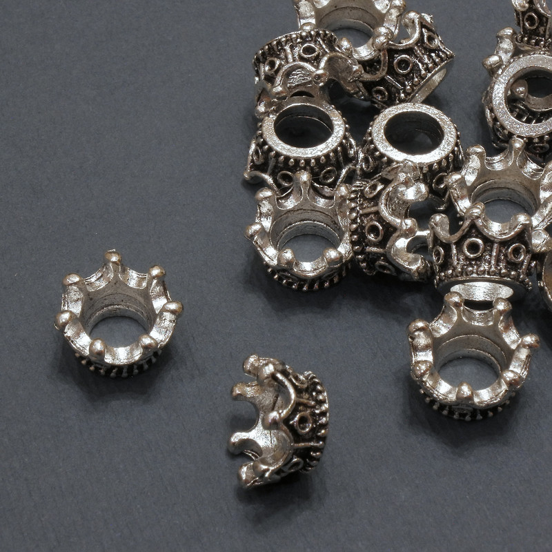 אביזרי תכשיטים קצה «כתר» צבע המתכת כסף, קוטר 11×6 מ״מ (+ -) אריזה 20 גרם 17 יחידות (+ -)