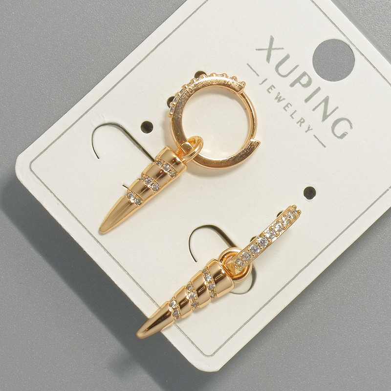 עגילים Xuping עם אבני זירקון לבנות, קוטר 5×19 מ״מ, אורך 27 מ״מ, ציפוי זהב 18K
