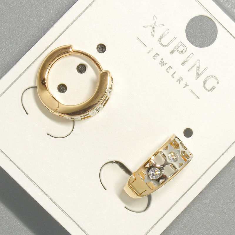 עגילי Xuping עם קריסטלים לבנים, קוטר 5,5×12 מ״מ, ציפוי זהב 18K ורודיום