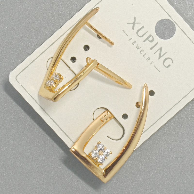עגילים Xuping עם קריסטלים לבנים, קוטר 15×29 מ״מ, ציפוי זהב 18K