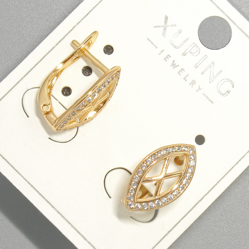 עגילים Xuping עם זרקונים לבנים, קוטר 9×15,5 mm, 5 mm ± ציפוי זהב 18K