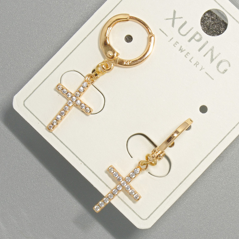 עגילים «צלב» Xuping עם זרקונים לבנים, קוטר 9×15 מ״מ±, אורך 30 מ״מ±, ציפוי זהב 18K