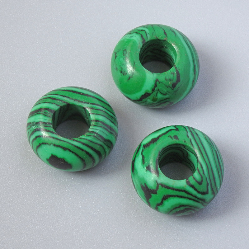 חרוז Pandora ממלאכיט דחוס, קוטר 14×7.5 מ״מ, קוטר חור 5.8 מ״מ+
