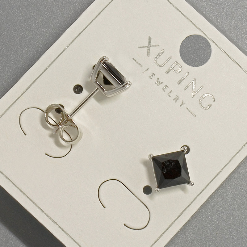 עגילי סטוד Xuping עם קריסטל שחור, קוטר כ-6 מ"מ, ציפוי רודיום