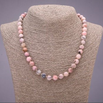 שרשרת אופל ורוד מאבן טבעית, חרוז חלק, קוטר 8,5 מ"מ, אורך 49 ס"מ