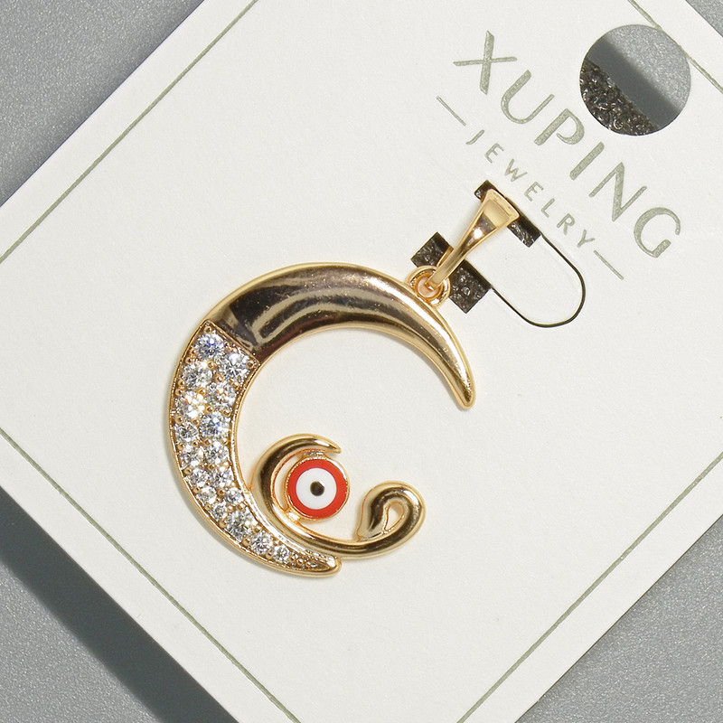 תליון «עין הירח» Xuping עם זרקונים לבנים ואמייל אדום, קוטר 18.5×19.5 מ״מ, אורך 26 מ״מ, ציפוי זהב 18K