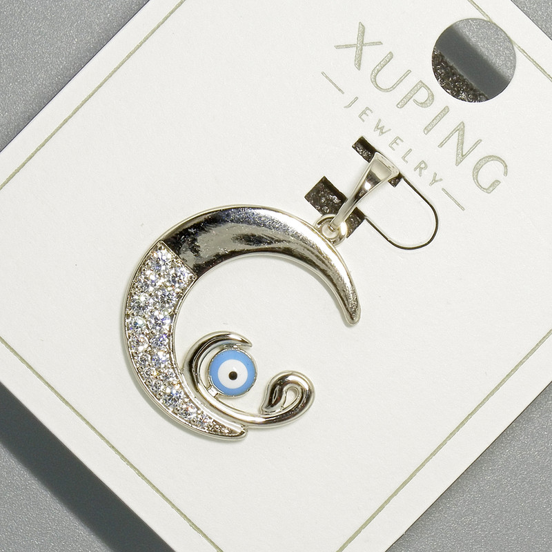 תליון «עין הירח» Xuping עם זרקונים לבנים ואמייל כחול, קוטר 18,5×19,5 מ״מ+- אורך 26 מ״מ+- רודיום