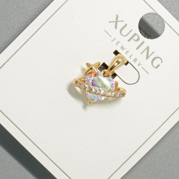 תליון 'לב' Xuping עם קריסטל ורוד וזרקונים לבנים, קוטר 14×9 מ״מ, אורך 16.5 מ״מ, ציפוי זהב 18K
