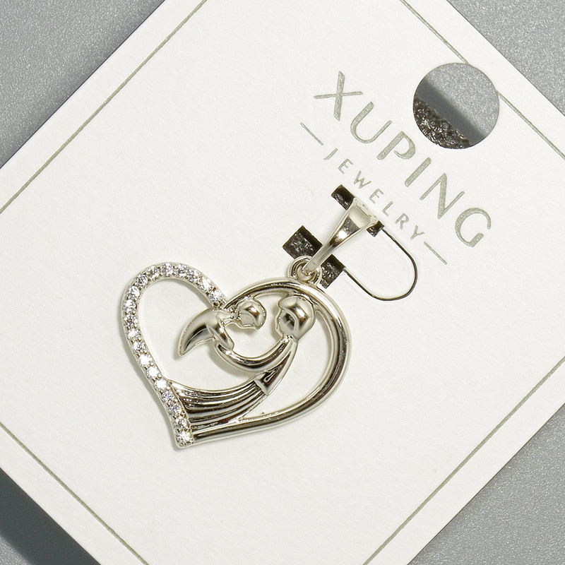 תליון «לב» Xuping עם זרקונים לבנים, קוטר 19×16 מ"מ, 5 מ"מ ±, אורך 24 מ"מ ±, ציפוי רודיום