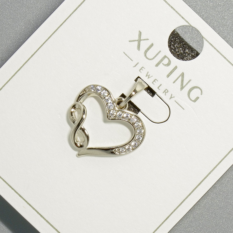 תליון «לב» Xuping עם זרקונים לבנים, קוטר 16×14 מ״מ, אורך 19,5 מ״מ, ציפוי רודיום