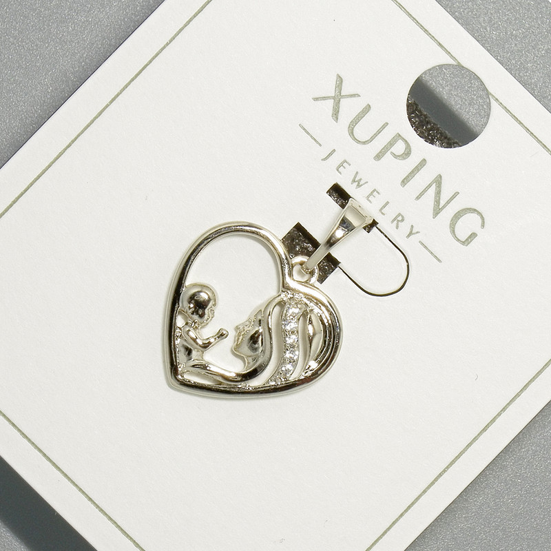 תליון «לב» Xuping עם זרקונים לבנים, קוטר 15,5×15 מ״מ, אורך 20 מ״מ, ציפוי רודיום