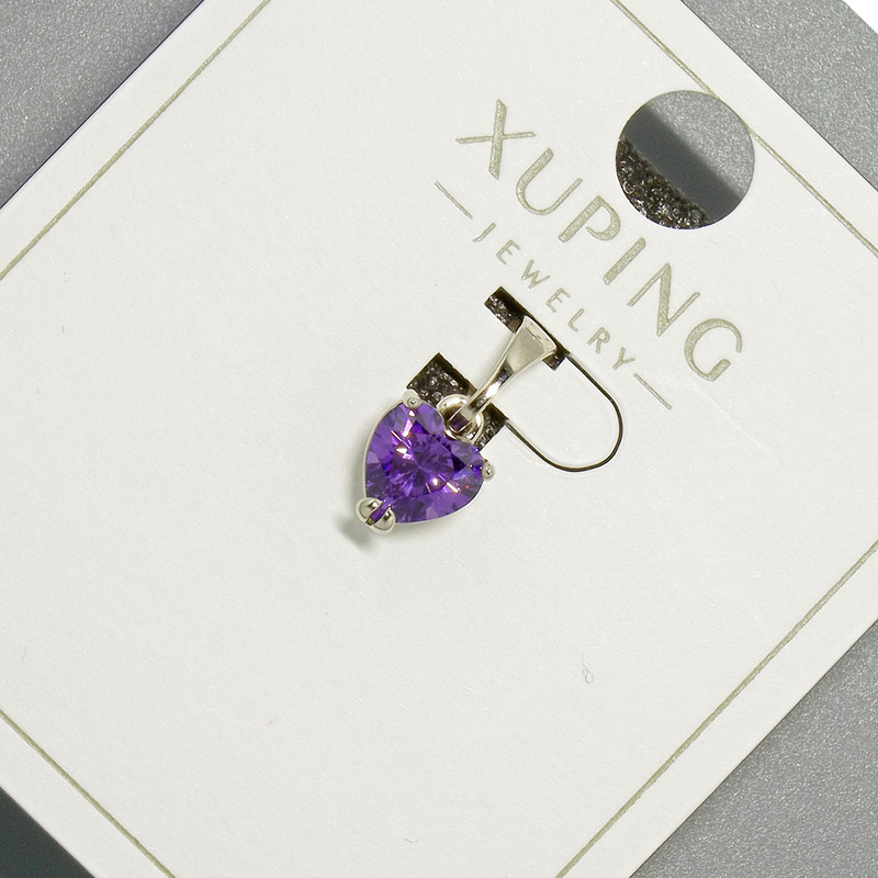 תליון «לב» Xuping עם קריסטל סגול, קוטר 6 מ״מ ±, אורך 14 מ״מ ±, ציפוי רודיום
