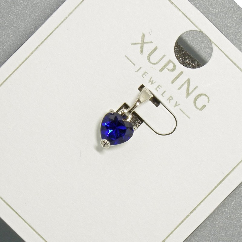 תליון «לב» Xuping עם גביש כחול, קוטר 6 מ״מ ±, אורך תליון 14 מ״מ ±, ציפוי רודיום