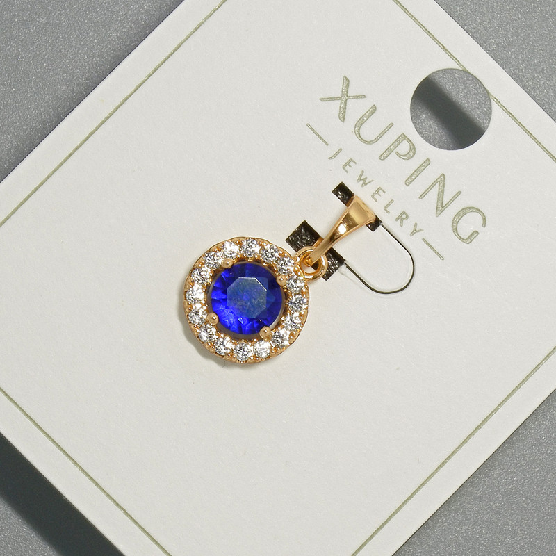 תליון Xuping עם קריסטל כחול וזירקונים לבנים, קוטר 10,5 מ״מ, אורך 18,5 מ״מ, ציפוי זהב 18 קראט