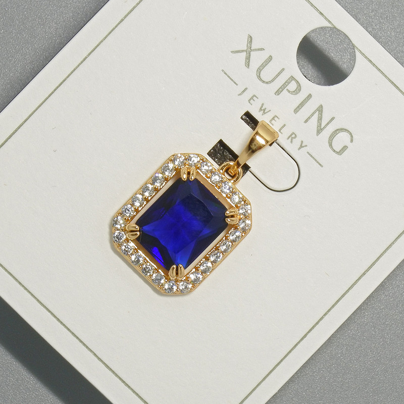 תליון Xuping עם קריסטל כחול וזירקונים לבנים, קוטר 13×15 מ״מ +-, אורך 23 מ״מ +-, ציפוי זהב 18K