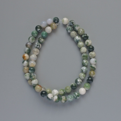 Beads Mossy Agate כדור חלק אבן טבעית, קוטר 6.5 מ"מ+-, אורך 39 ס"מ+- על חוט