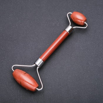 מסאז'ר מאבן אבנטורין חול זהוב דו-צדדי, אורך 14.5 ס״מ, מתכת כסופה