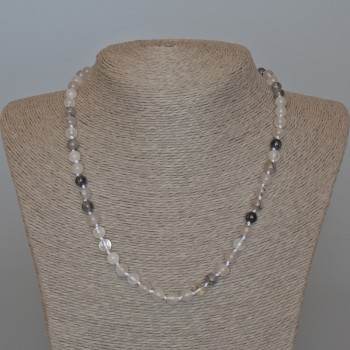 שרשרת חרוזי קווארץ רוטיל שערות טבעי — אבן חלקה כדורית, קוטר 6.5 מ״מ, אורך 48 ס״מ