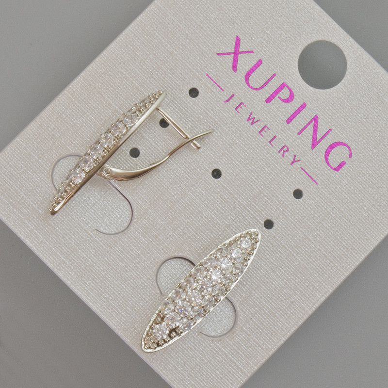 עגילי Xuping עם קריסטלי לבנים, קוטר 23×6 מ״מ +- רודיום