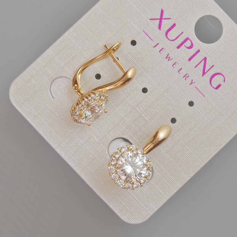 עגילים Xuping עם קריסטל לבן ואבני זירקון, קוטר 19×10 מ״מ – ציפוי זהב 18 קראט