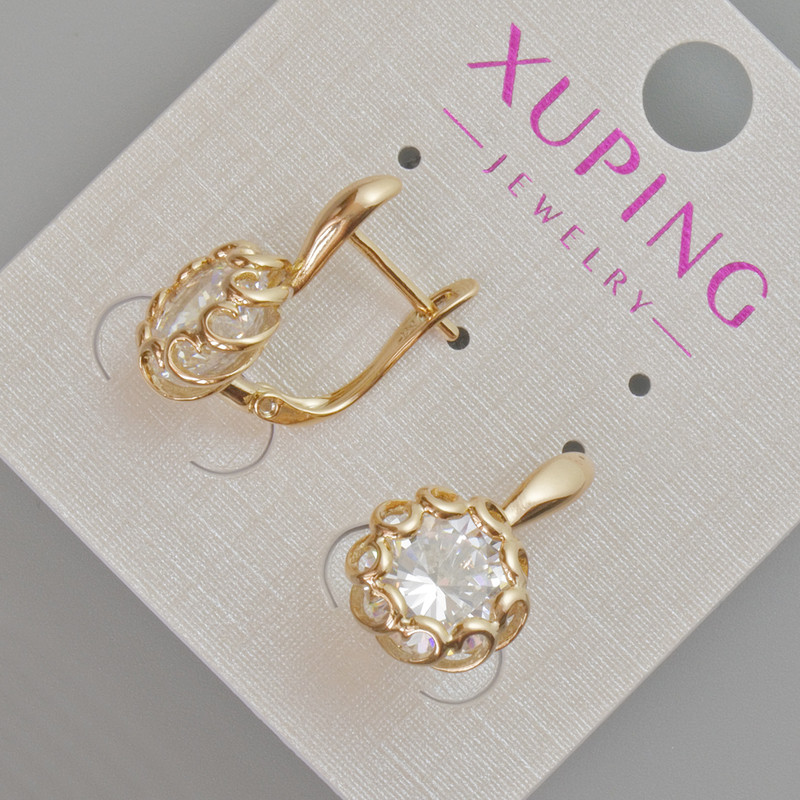 עגילים Xuping עם קריסטל לבן, קוטר 19×11 מ״מ +- זהב מצופה 18K