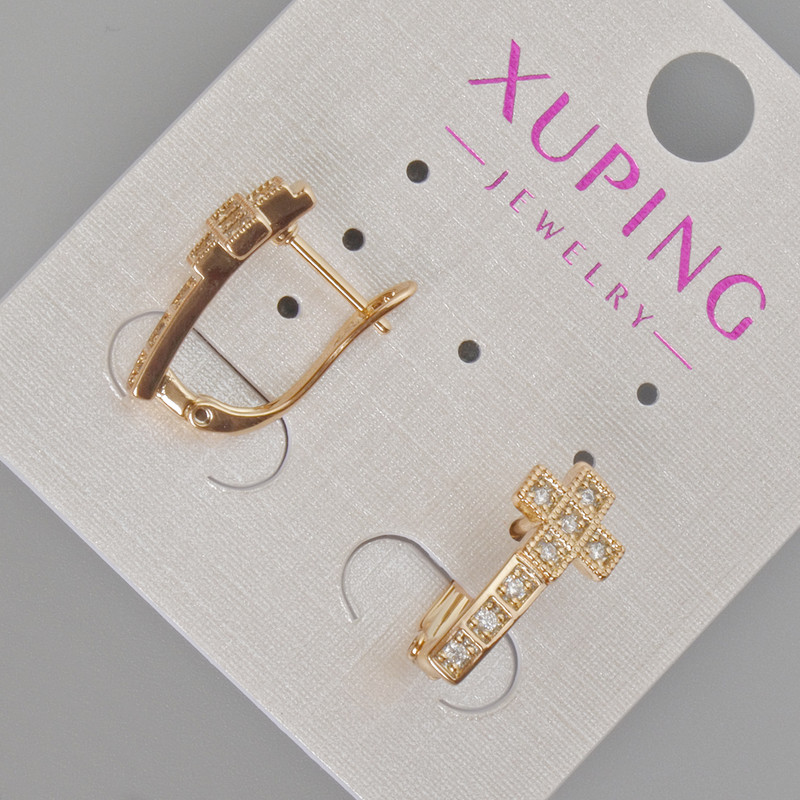 עגילים Xuping «צלב» עם זרקונים לבנים, קוטר 17×8 מ״מ, ציפוי זהב 18K
