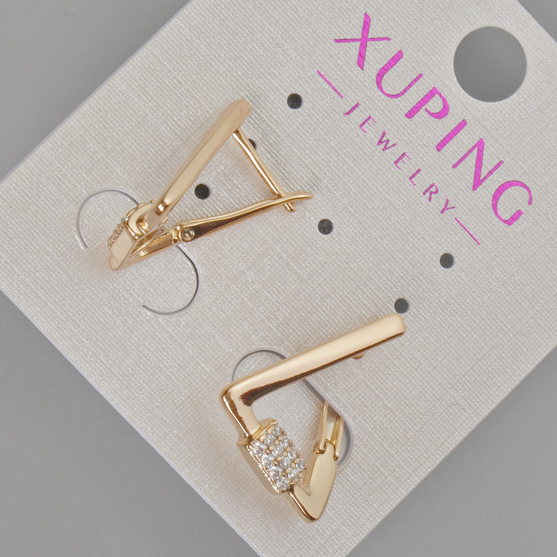 עגילי Xuping עם זרקונים לבנים, קוטר 19×15 מ״מ, ציפוי זהב 18K