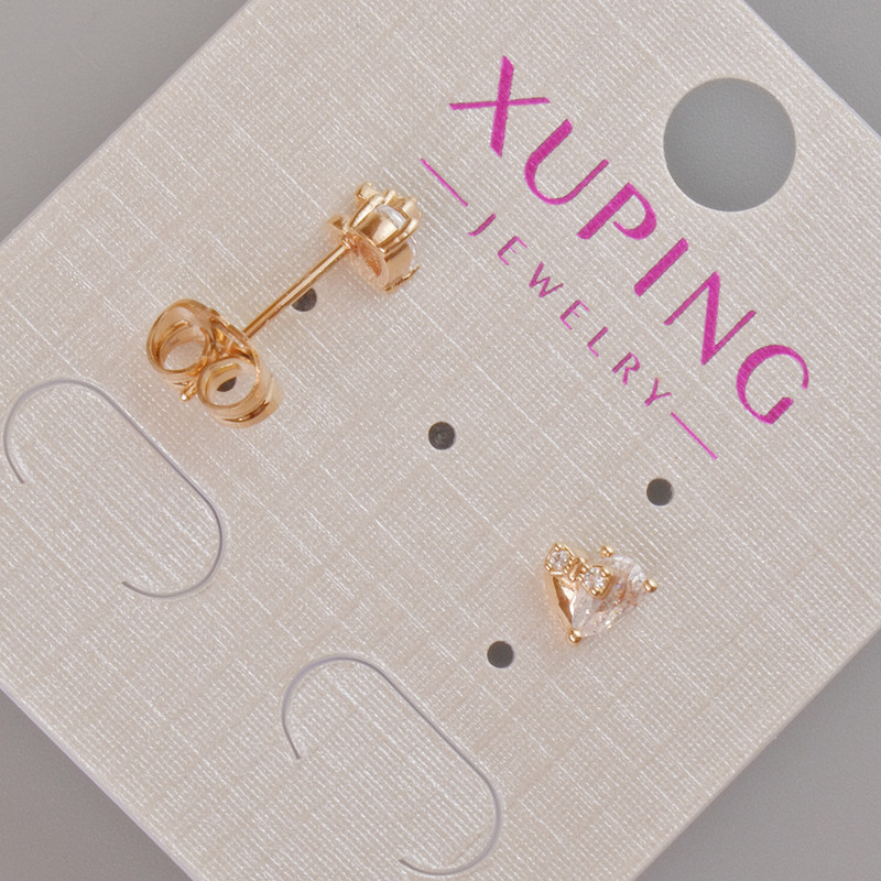 עגילי סטוד Xuping «לב» עם קריסטל לבן, קוטר 6×6 מ״מ, 5 מ״מ ± זהב 18K