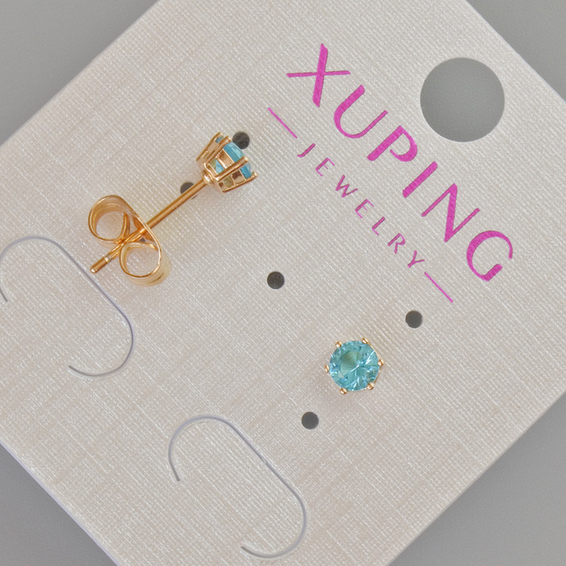 עגילי סטוד Xuping עם גביש כחול, קוטר 5 מ״מ ± זהב מצופה 18K