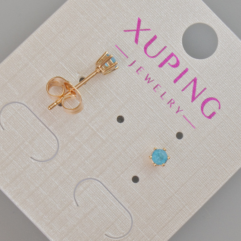 עגילי סטוד Xuping עם קריסטל כחול, קוטר 4 מ״מ, מצופים בזהב 18K