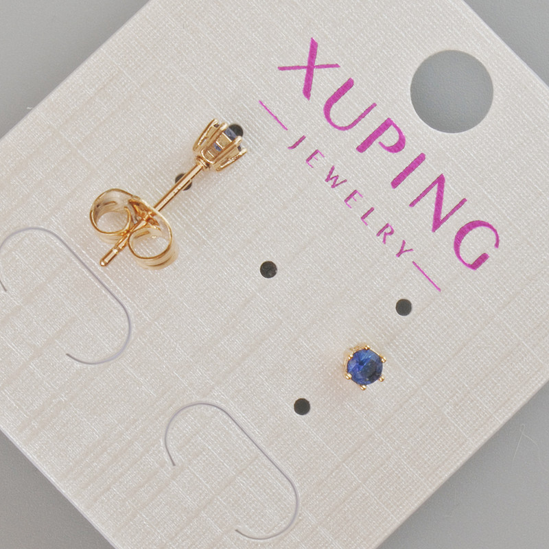 עגילי סטוד Xuping עם אבן כחולה, קוטר כ-4 מ״מ, ציפוי זהב 18K