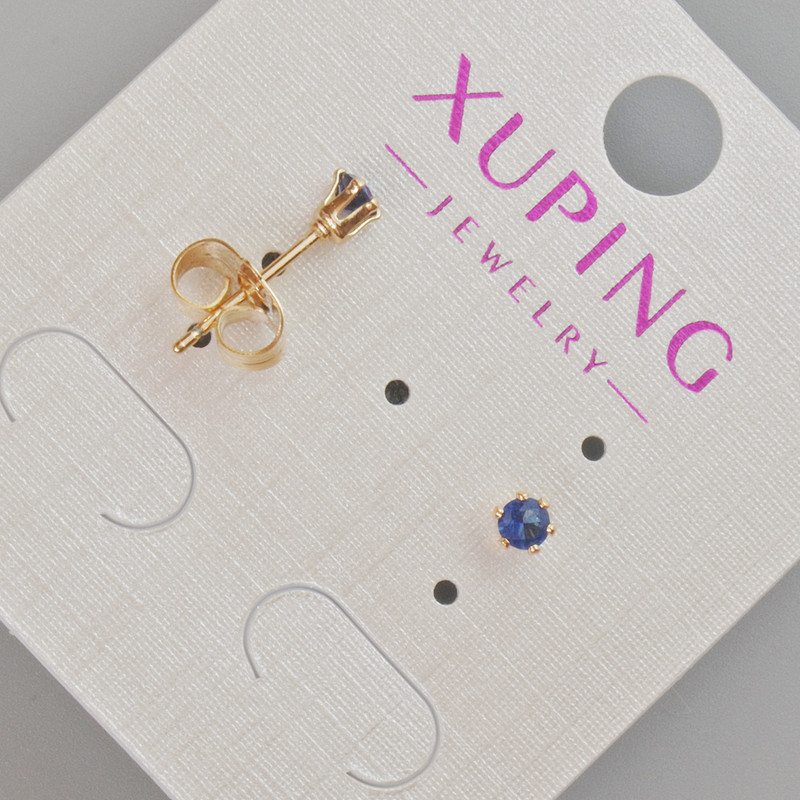 עגילי סטוד Xuping עם קריסטל כחול, קוטר כ-4 מ״מ, ציפוי זהב 18K