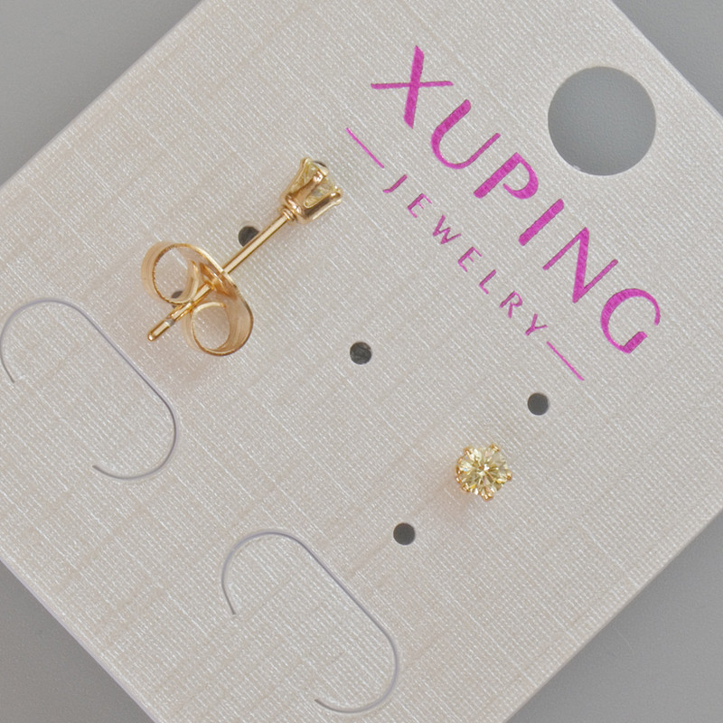 עגילי סטוד Xuping עם קריסטל צהוב, קוטר 4 מ״מ ±, זהב מצופה 18K