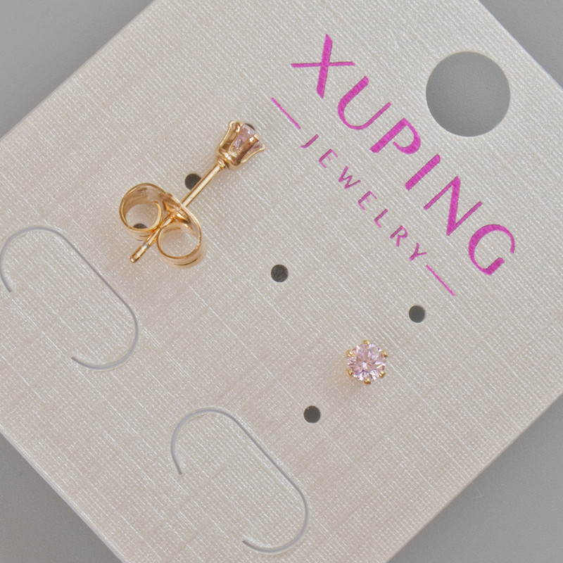 עגילי סטוד Xuping עם קריסטל סגול, קוטר 4 מ"מ - ציפוי זהב 18K