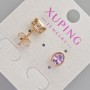 עגילי סטוד Xuping עם קריסטל סגול, קוטר 8.5×6.5 מ״מ - מצופים בזהב 18 קראט
