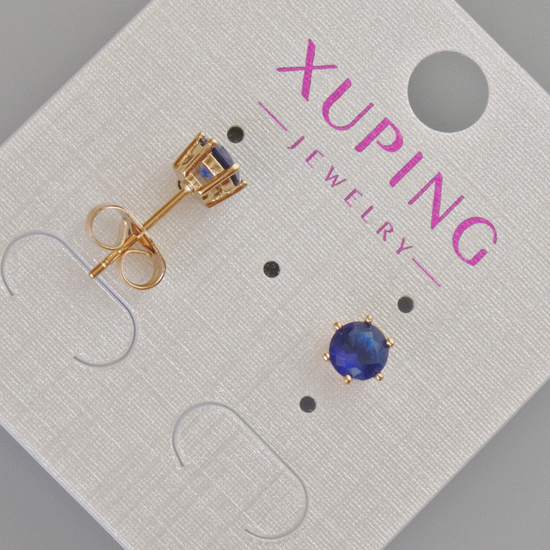 עגילי סטוד Xuping עם קריסטל כחול, קוטר כ-6 מ״מ, זהב מצופה 18K
