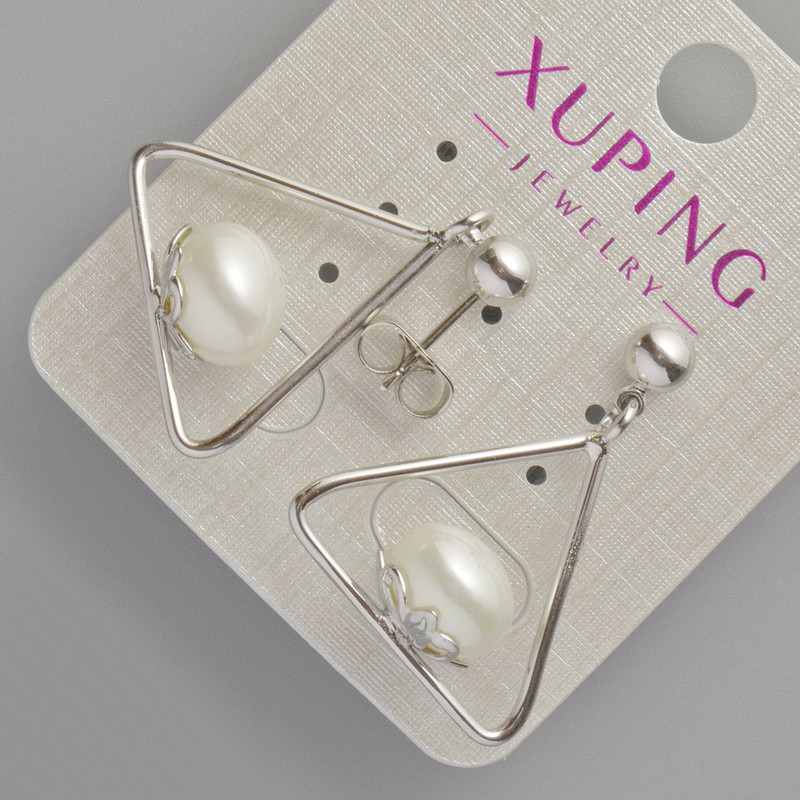 עגילי סטוד Xuping עם חרוז לבן, קוטר 29×22 מ״מ ± רודיום