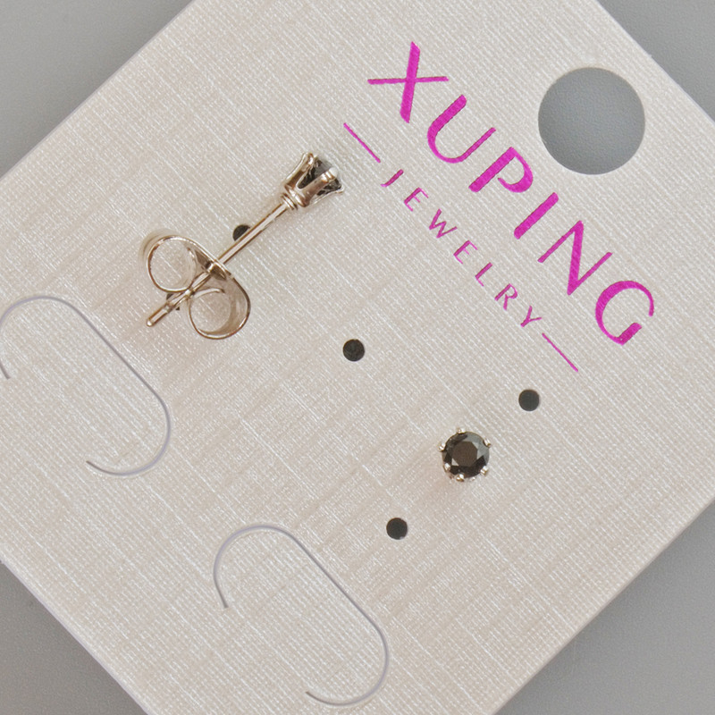 עגילי תקע Xuping עם קריסטל שחור, קוטר 3,5 מ״מ, ציפוי רודיום