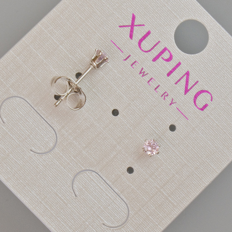 עגילי סטוד Xuping עם קריסטל ורוד, קוטר 3.5 מ״מ ± רודיום
