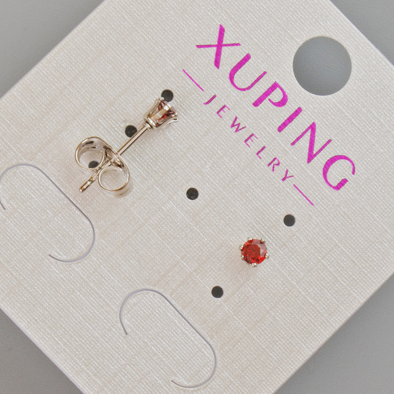 עגילי סטוד Xuping עם קריסטל אדום, קוטר 3.5 מ״מ +- רודיום