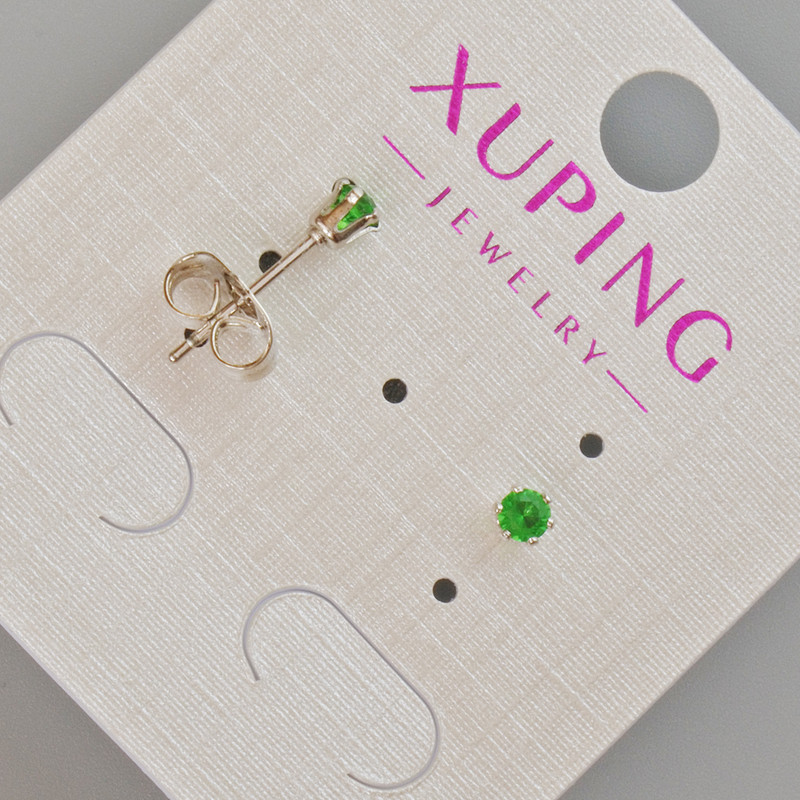 עגילי חוד Xuping עם קריסטל ירוק, קוטר 3.5 מ״מ, ציפוי רודיום