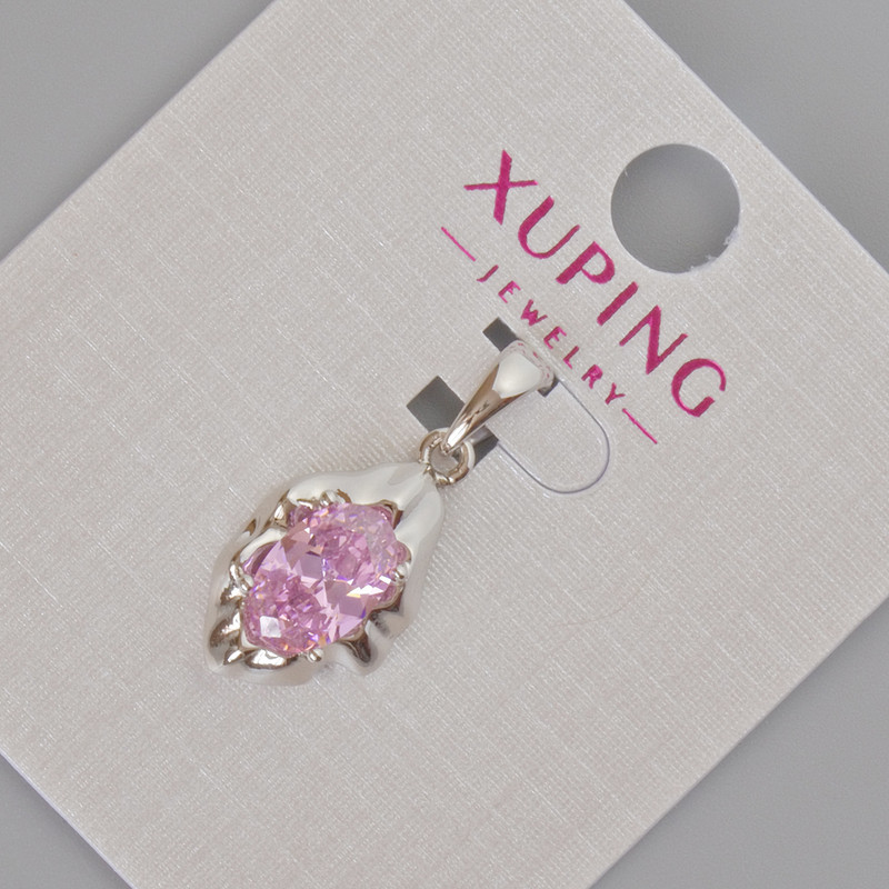 תליון Xuping עם קריסטל ורוד, קוטר 24×11 מ״מ, ציפוי רודיום