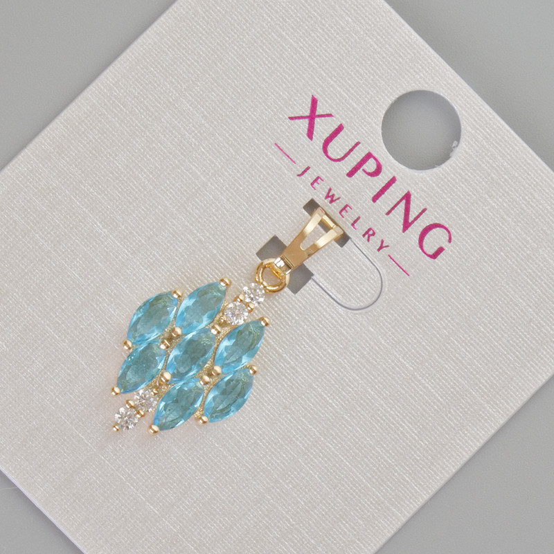תליון Xuping עם גבישים כחולים ואבני זרקונים לבנים, קוטר 26×12 מ״מ ± ציפוי זהב 18K