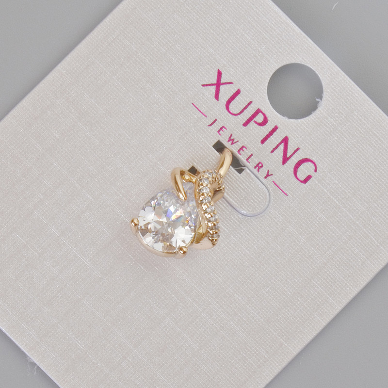 תליון Xuping עם קריסטל לבן ואבני זרקונים, קוטר 16×10 מ״מ +- ציפוי זהב 18K