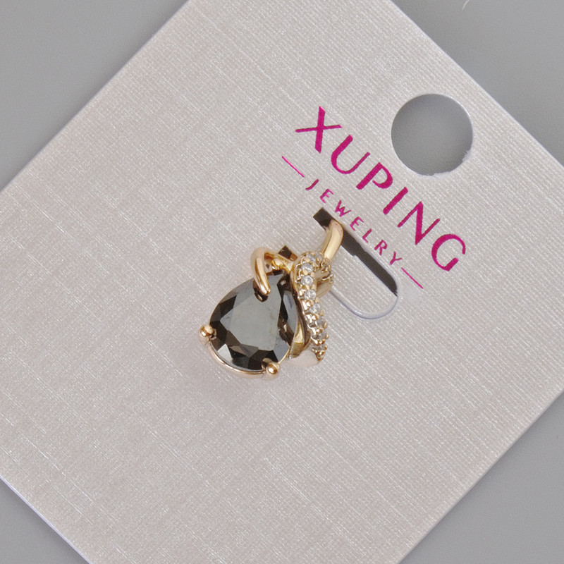תליון Xuping עם אבן שחורה וסטרזים לבנים, קוטר 16×10 מ״מ +- מצופה בזהב 18K