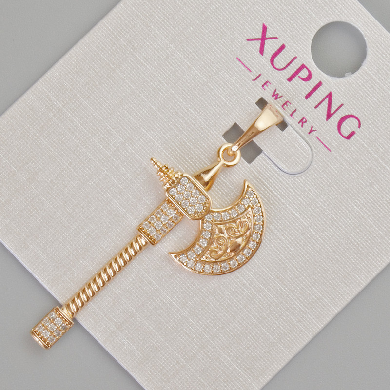 תליון Xuping «גרזן» עם זירקונים לבנים, קוטר 40×17 מ״מ +- ציפוי זהב 18K