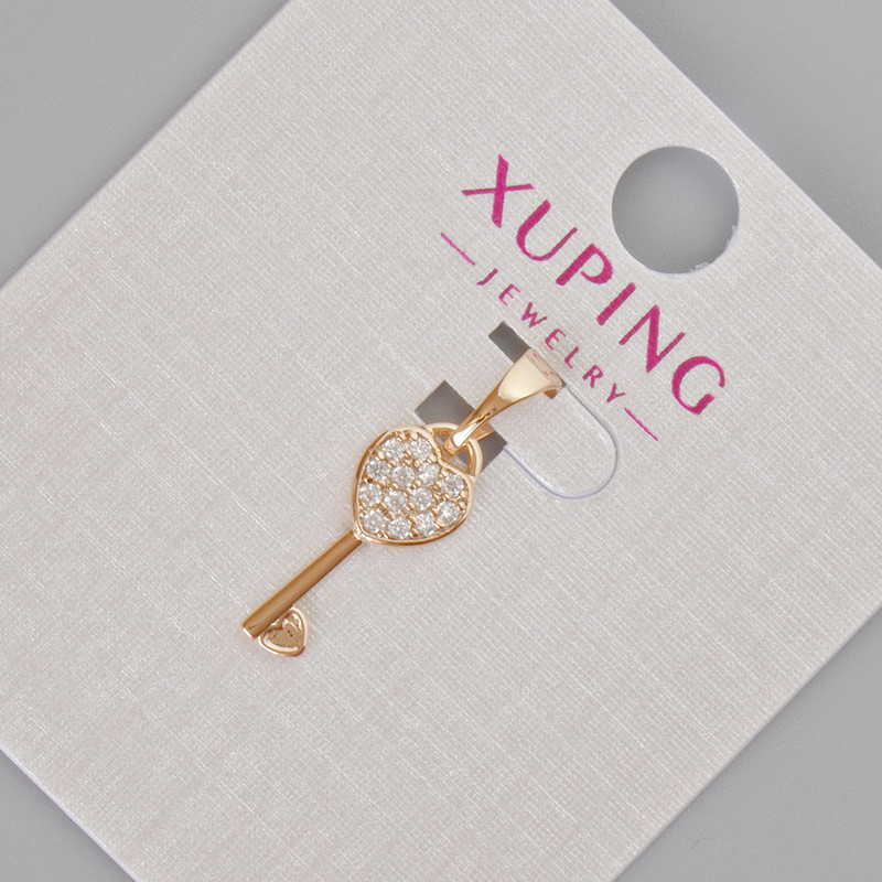 תליון Xuping «מפתח הלב» עם אבני סטרז לבנות, קוטר 20×7 מ״מ, ציפוי זהב 18K