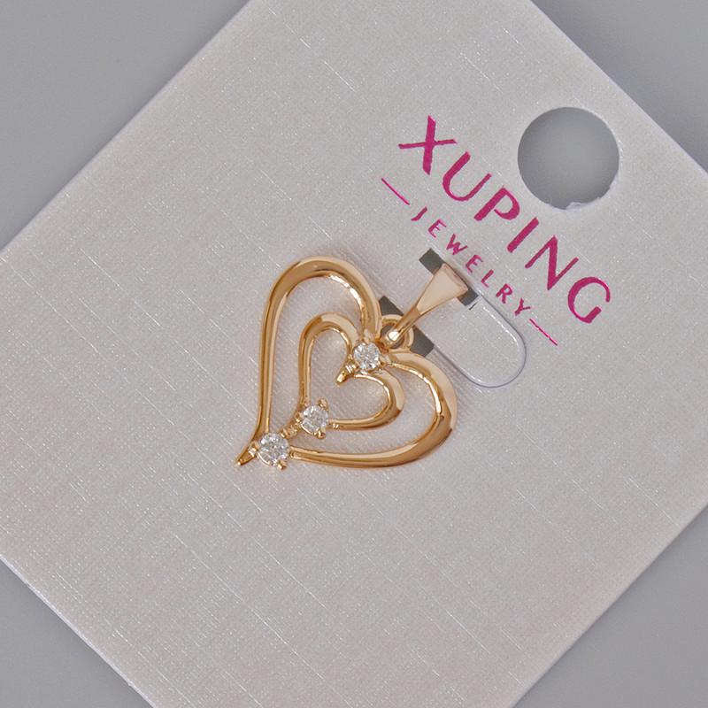 תליון Xuping «לב» עם אבני זירקון לבנות, קוטר 19×16 מ״מ — ציפוי זהב 18K