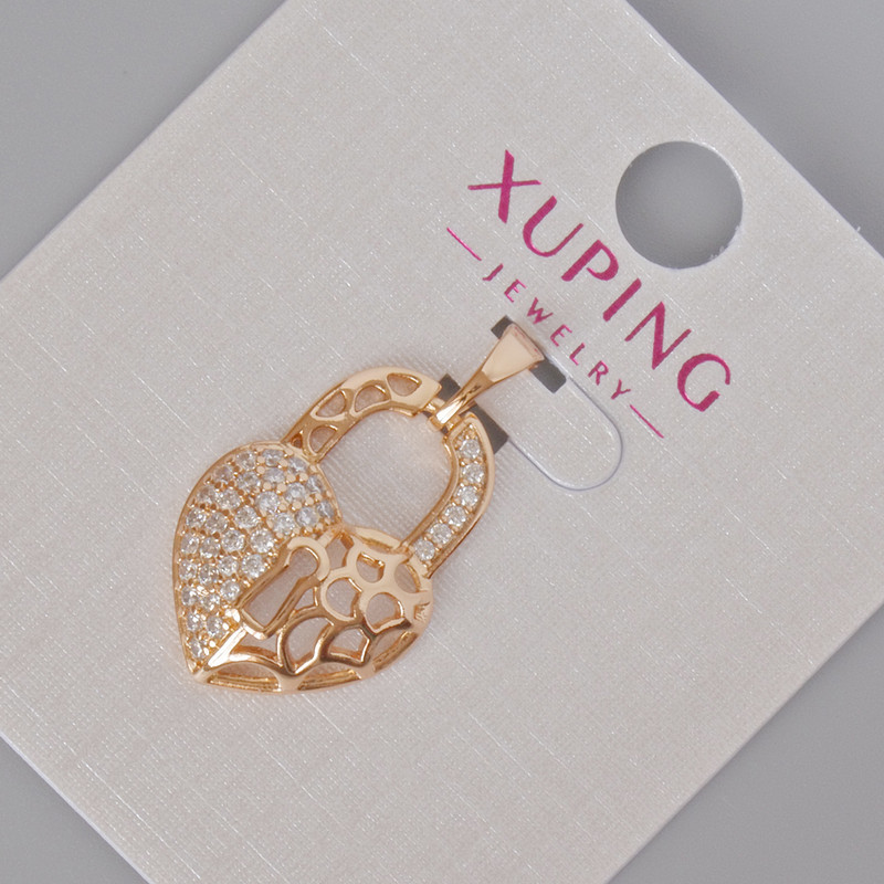 תליון Xuping «לב-מנעול» עם סטרזים לבנים, קוטר 24×15 מ״מ — זהב מצופה 18 קראט