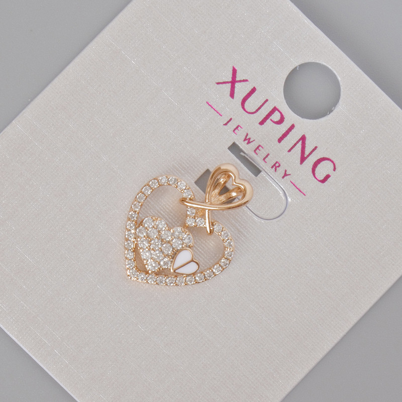 תליון Xuping «לב» עם זרקונים לבנים ואמייל לבן, קוטר 18×14 מ״מ +- ציפוי זהב 18K